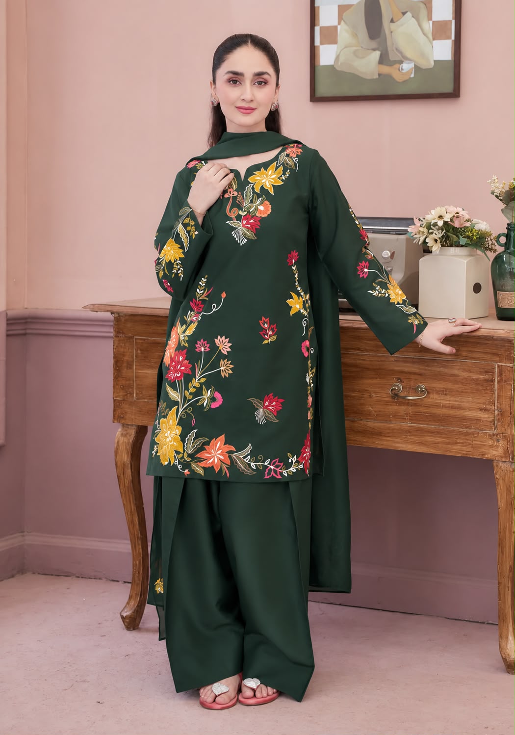 Luxury Floral Embroidered 3-Piece Unstitched Suit
