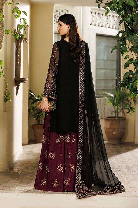 Elegant Black & Maroon Embroidered | 3-Piece Unstitched Formal Suit