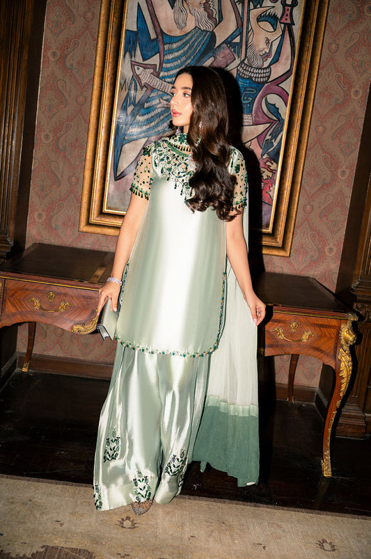 Elegant Mint Green Embroidered Formal Suit