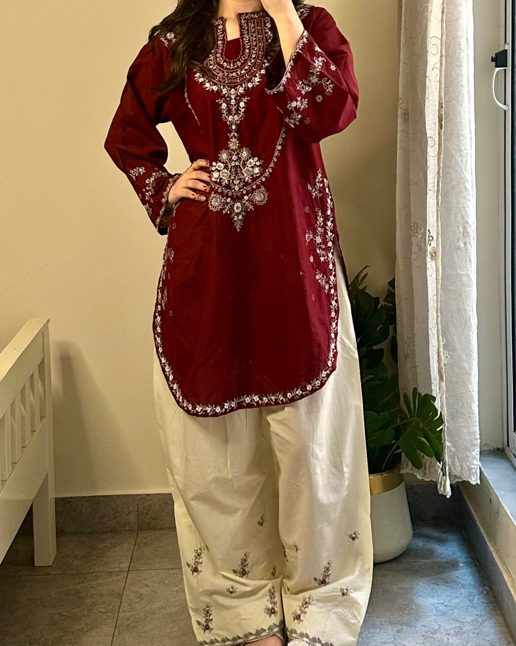 Elegant Magenta Embroidered 3-Piece Suit