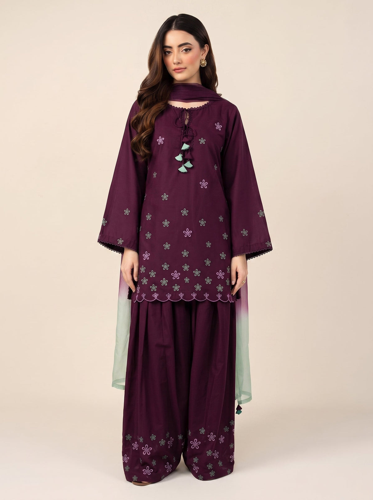 Wine Embroidered-3pc
