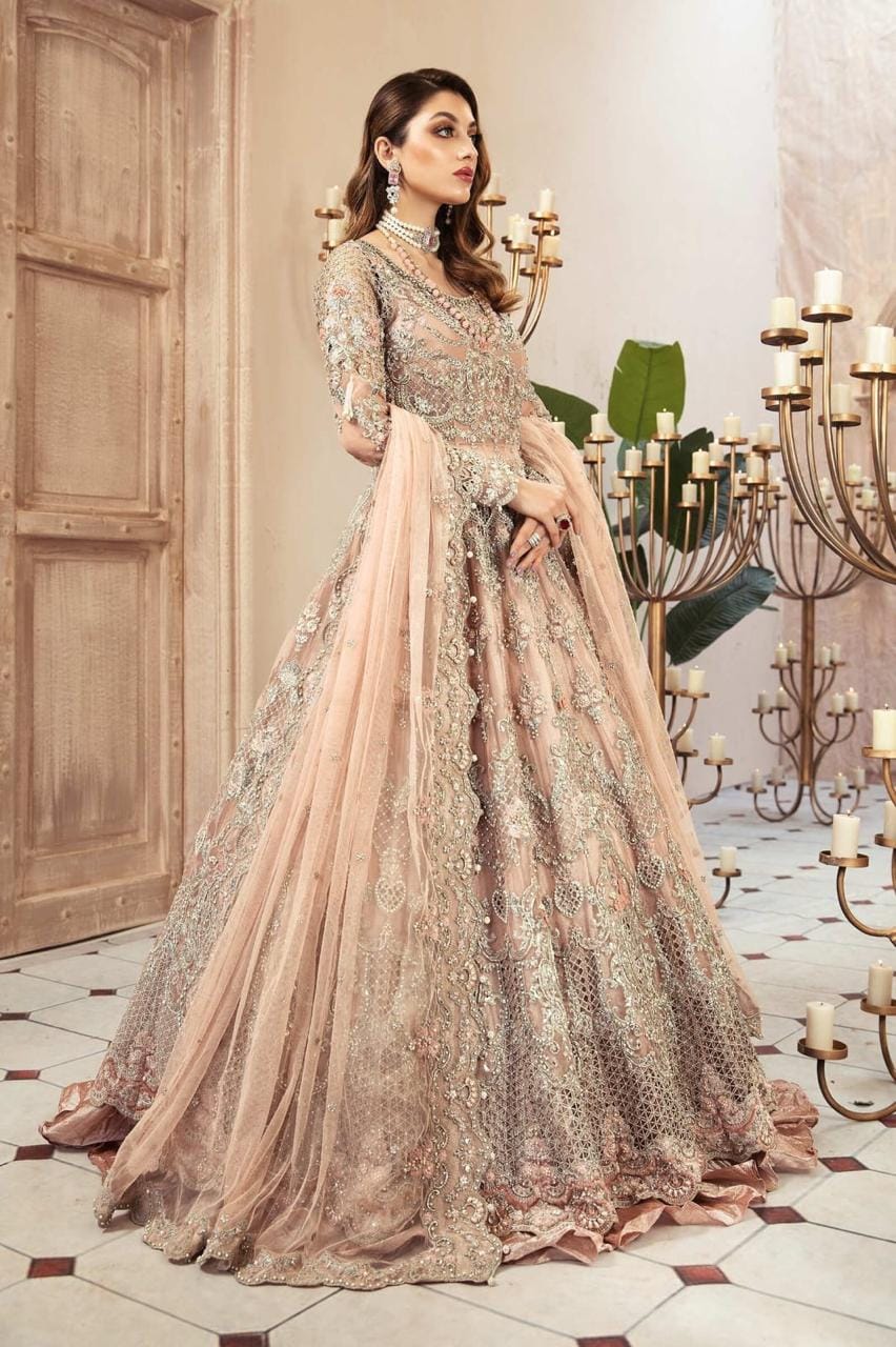 Heavy Embroidered Net Frock with Silk Trouser