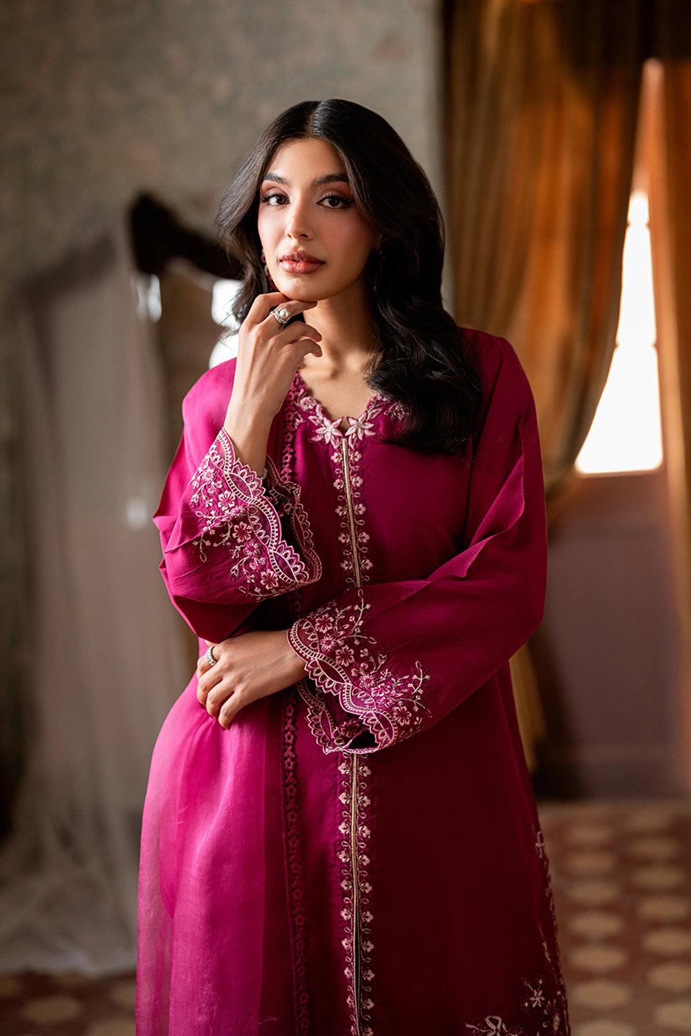 Elegant Magenta Embroidered | 3-Piece Unstitched Formal Suit