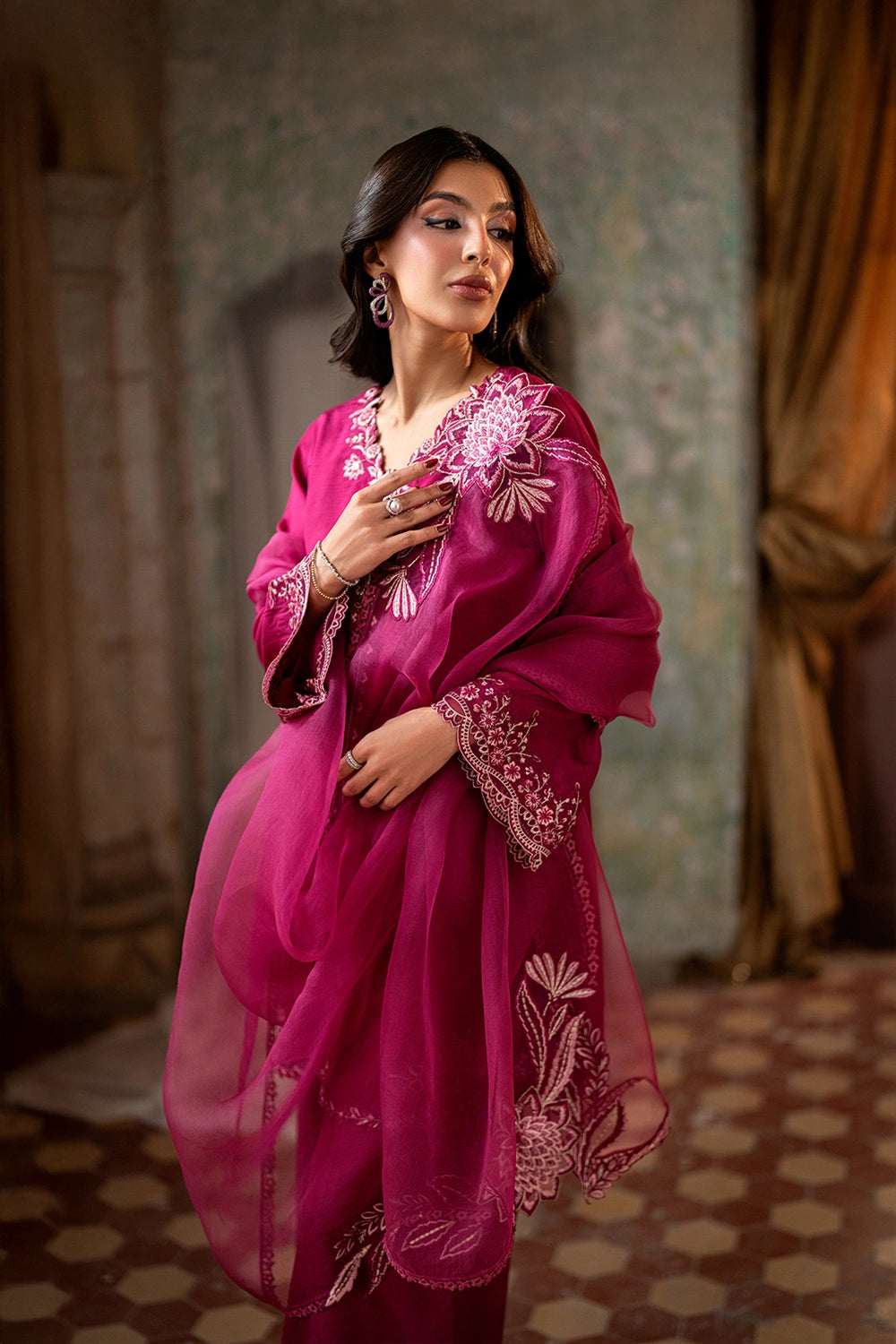 Elegant Magenta Embroidered | 3-Piece Unstitched Formal Suit
