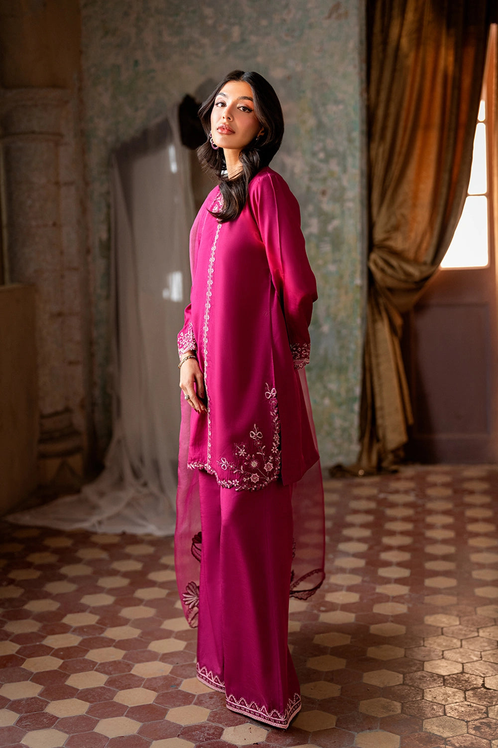 Elegant Magenta Embroidered | 3-Piece Unstitched Formal Suit
