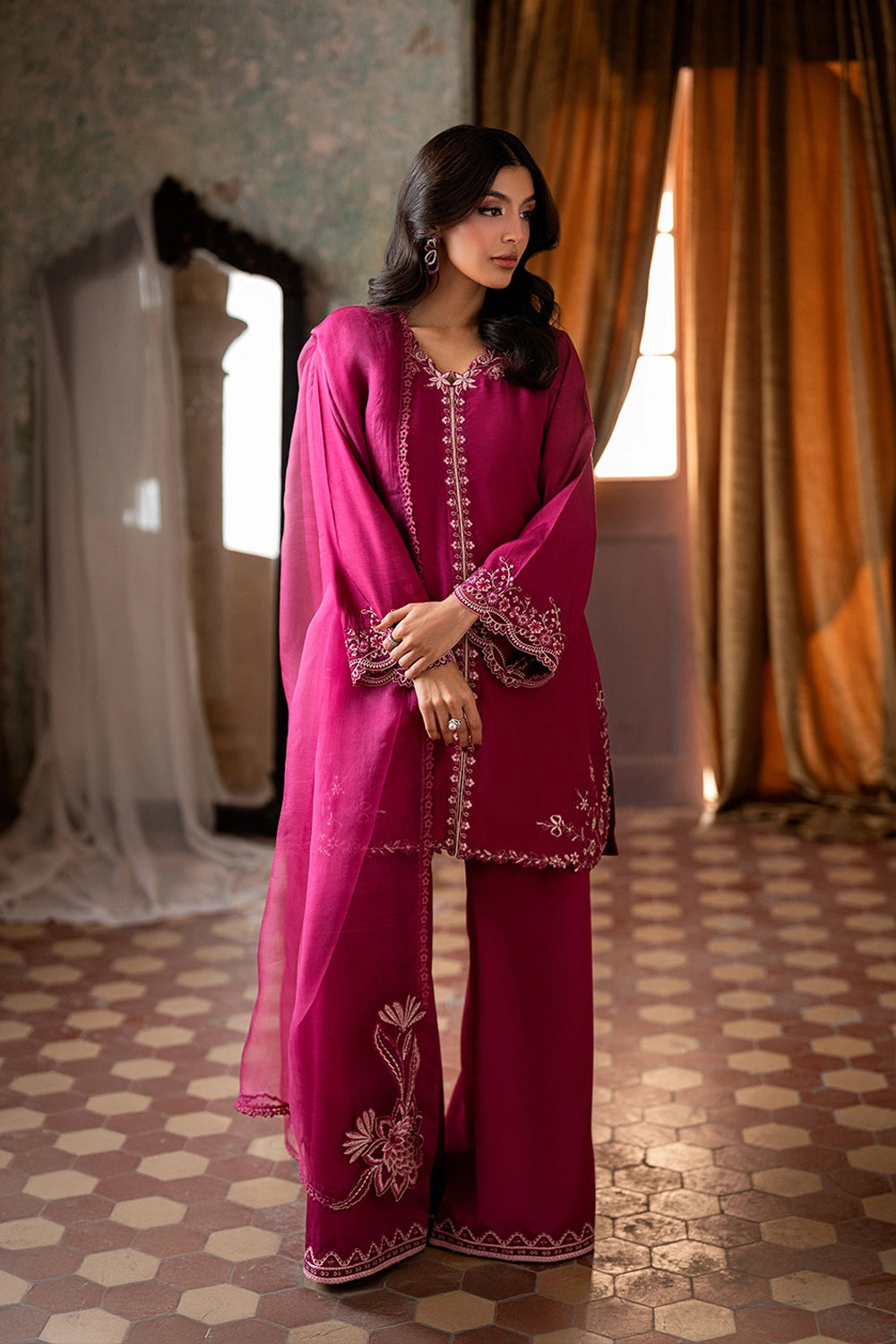 Elegant Magenta Embroidered | 3-Piece Unstitched Formal Suit
