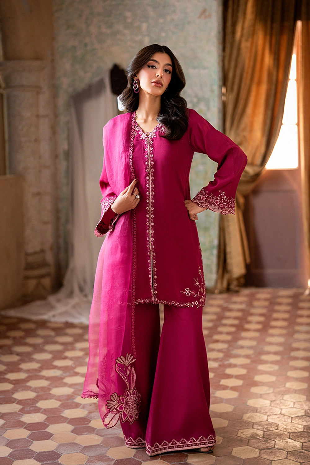 Elegant Magenta Embroidered | 3-Piece Unstitched Formal Suit