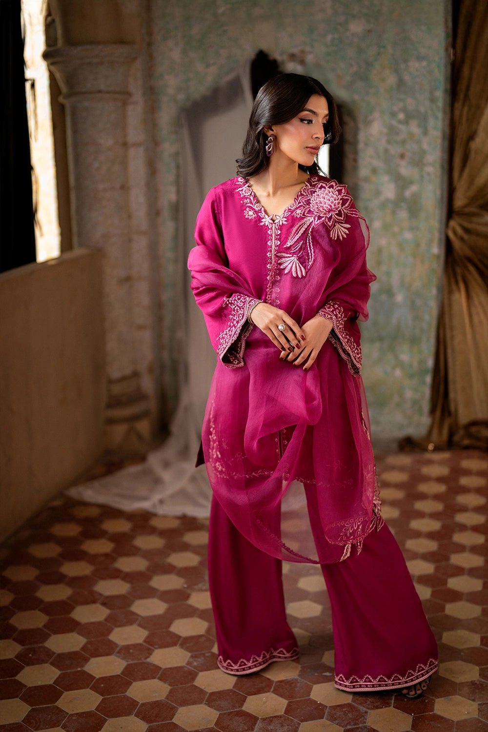 Elegant Magenta Embroidered | 3-Piece Unstitched Formal Suit