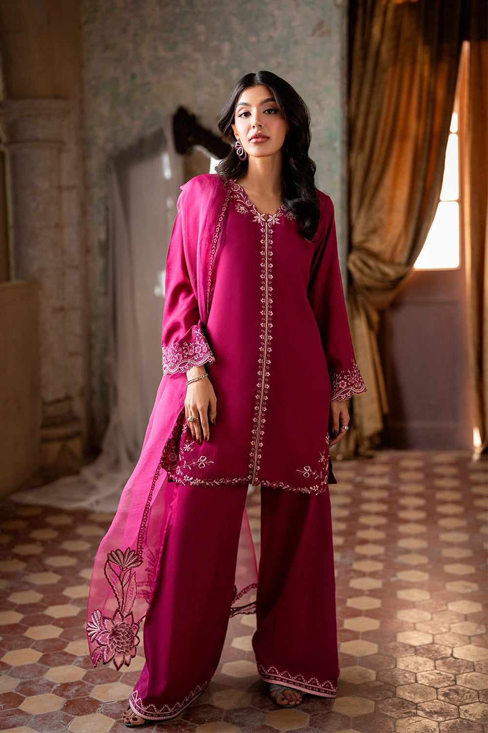 Elegant Magenta Embroidered | 3-Piece Unstitched Formal Suit
