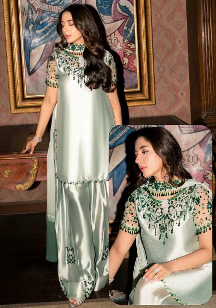 Elegant Mint Green Embroidered Formal Suit