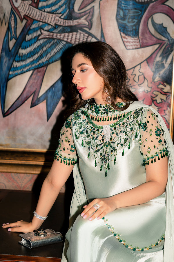 Elegant Mint Green Embroidered Formal Suit