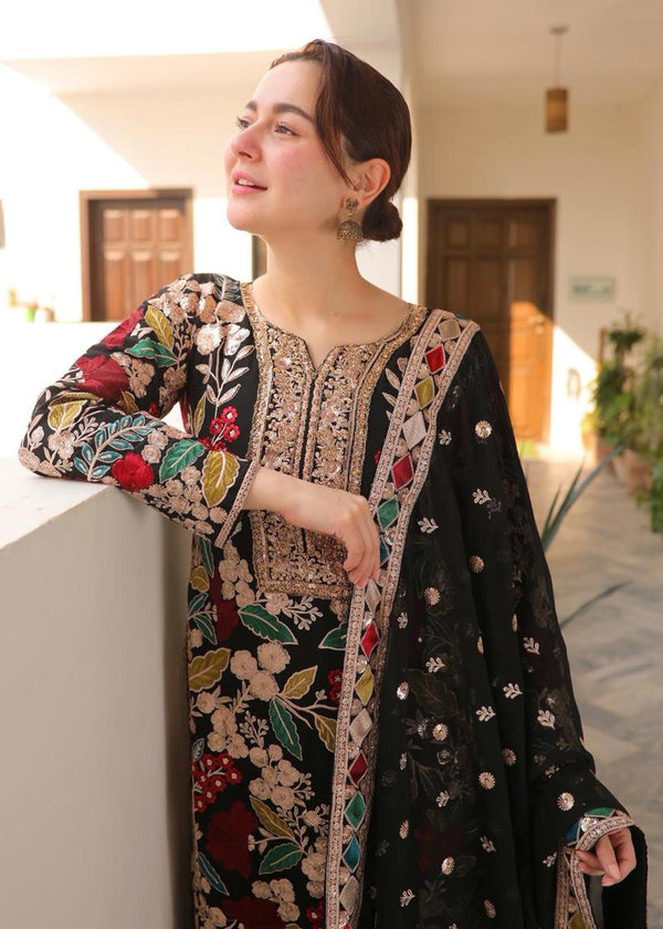 Black Mehnaaz Embroidered Chiffon Suit