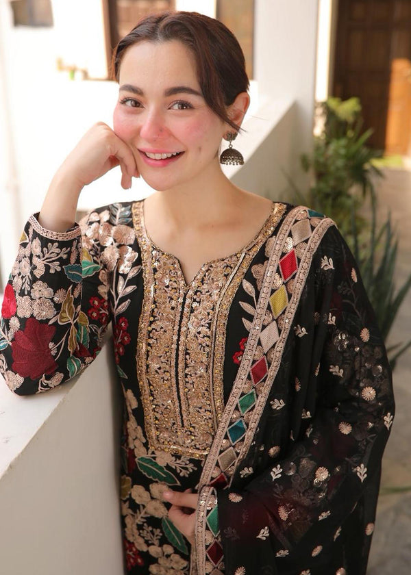 Black Mehnaaz Embroidered Chiffon Suit