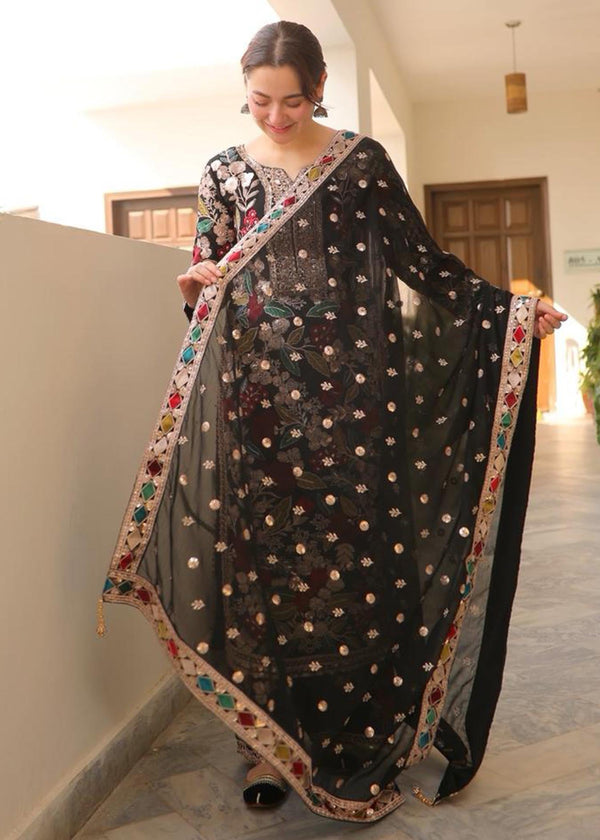 Black Mehnaaz Embroidered Chiffon Suit