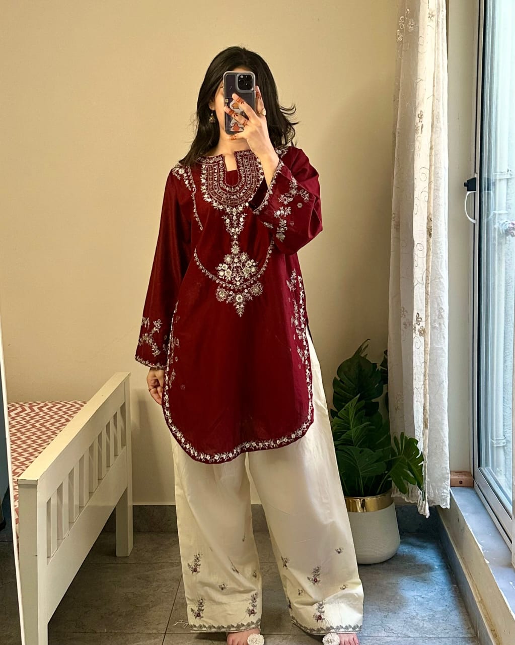 Elegant Magenta Embroidered 3-Piece Suit