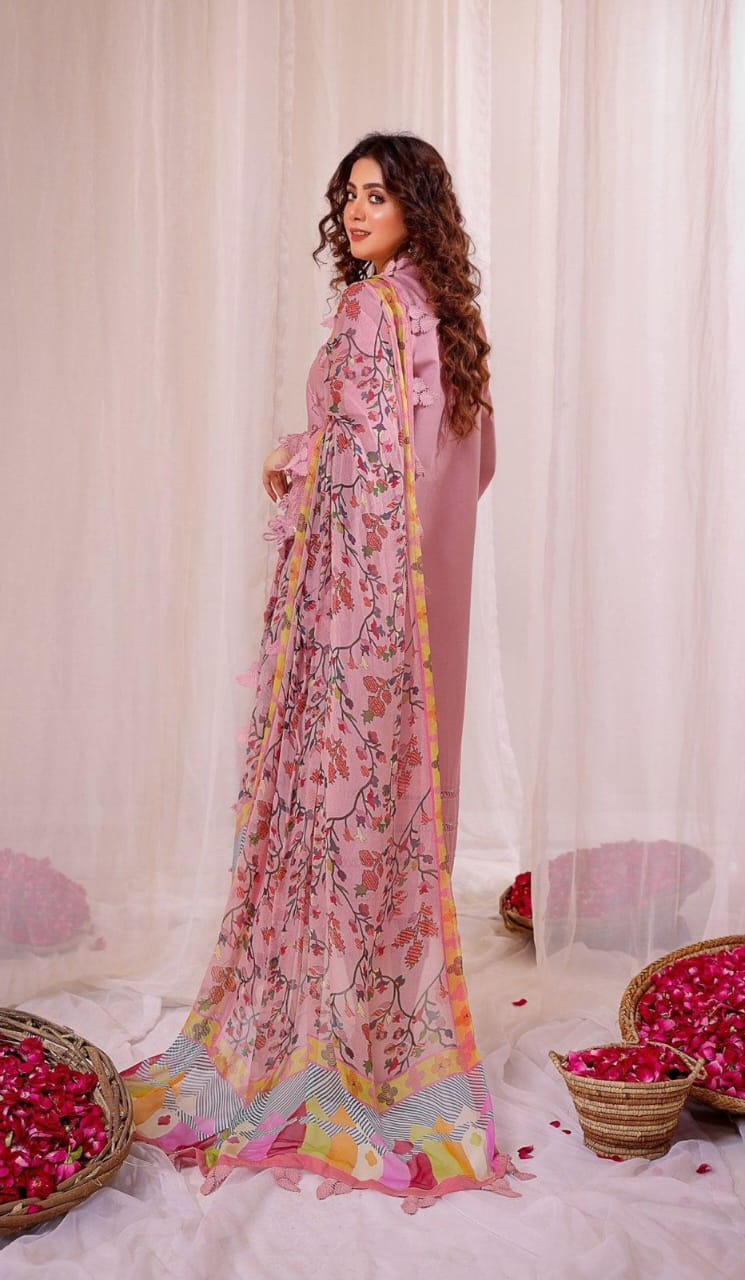 3PC Dhanak Embroidered Suit