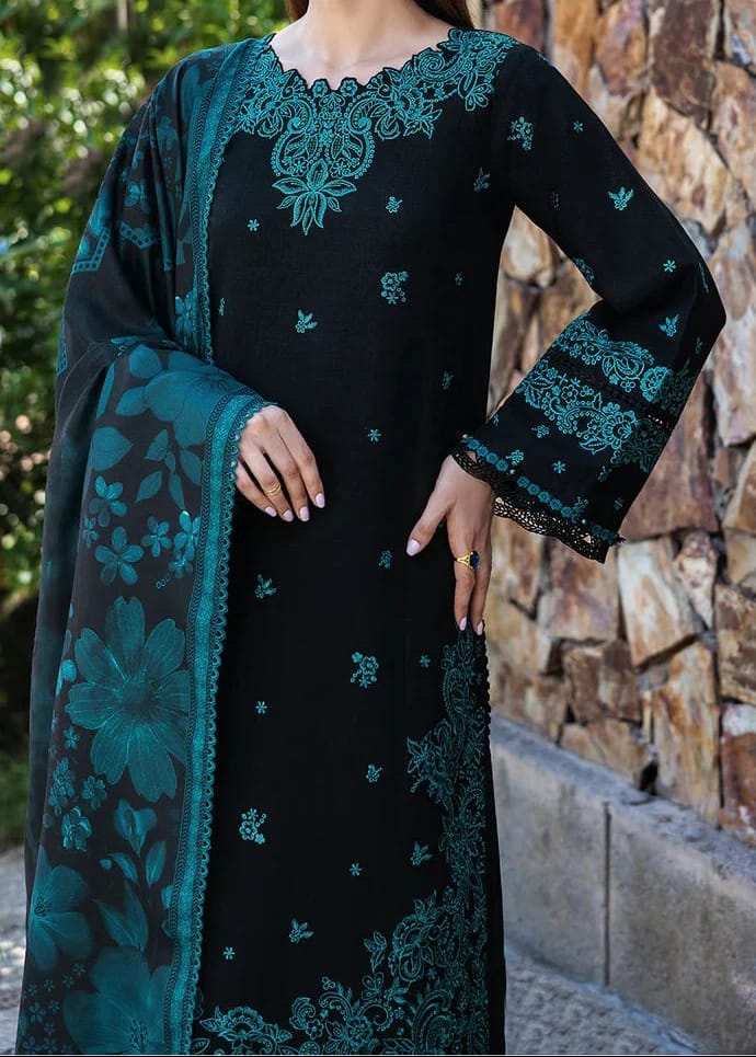Zeeva 3PC Embroidered Suit with Plain Shalwar