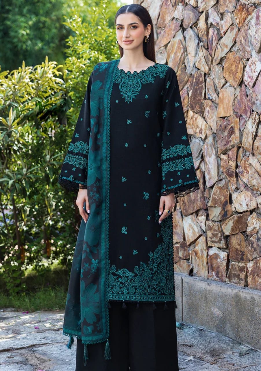 Zeeva 3PC Embroidered Suit with Plain Shalwar