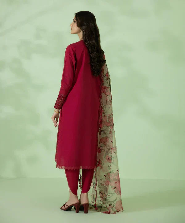 Embroidered Suit with Organza Dupatta