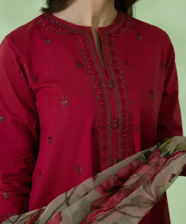 Embroidered Suit with Organza Dupatta