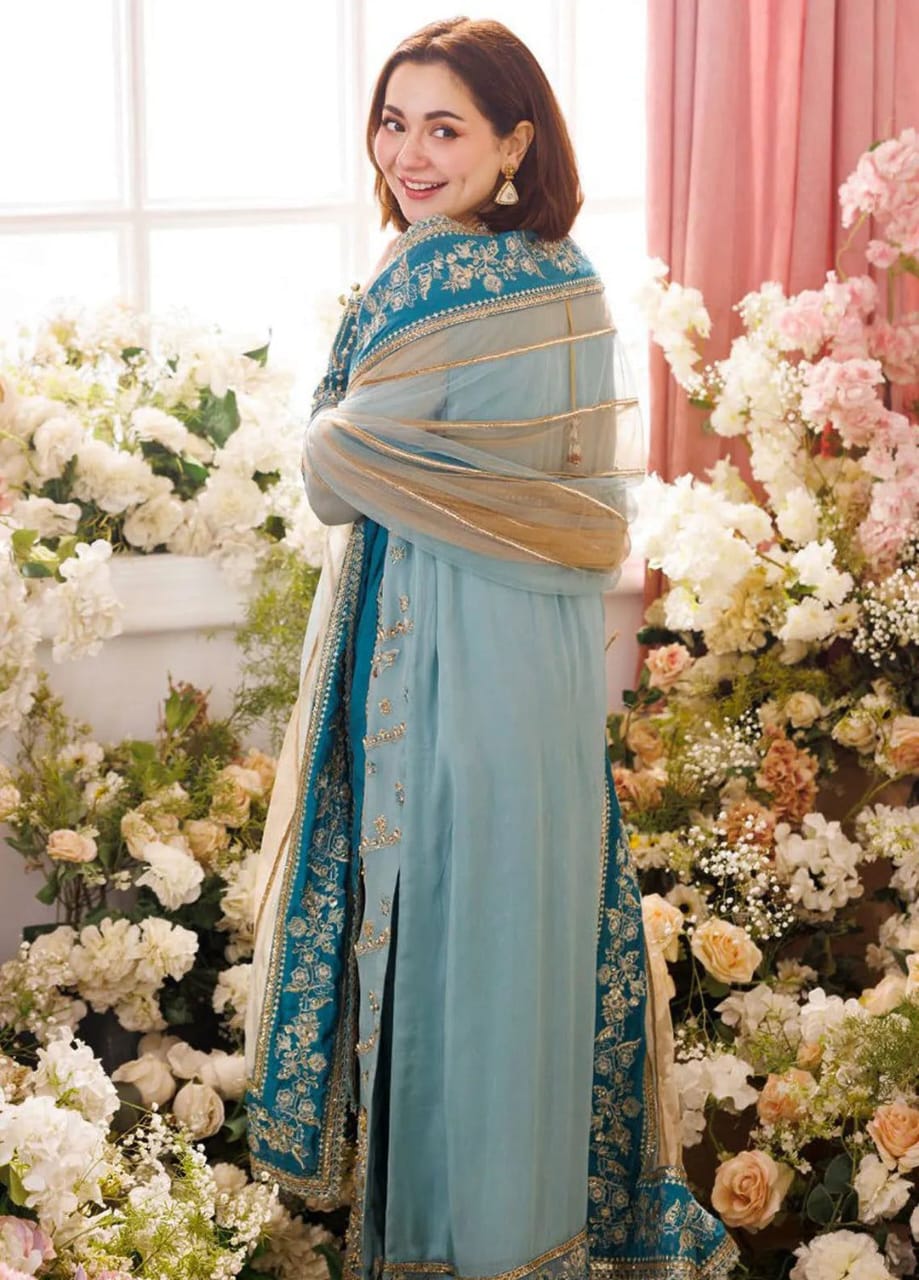 Seagreen Formal Embroidered Chiffon Suit