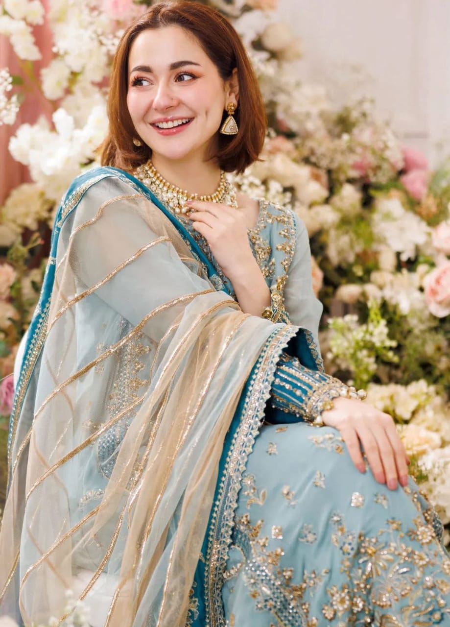 Seagreen Formal Embroidered Chiffon Suit
