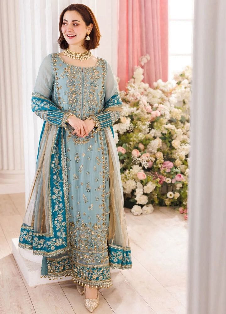 Seagreen Formal Embroidered Chiffon Suit