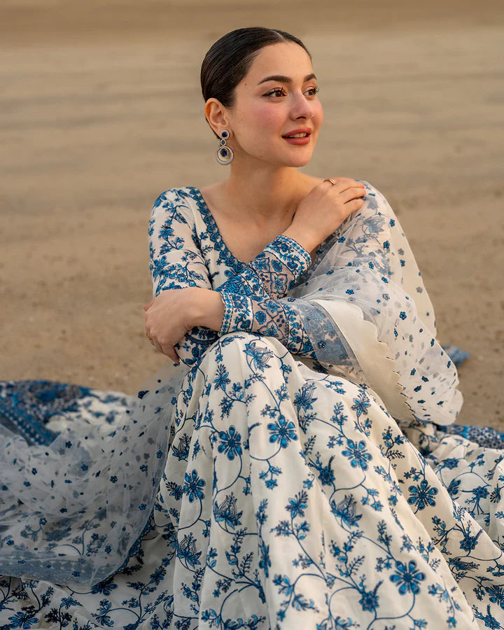 Zeeva Blue Floral Lawn Dress