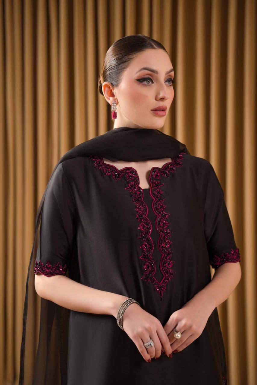 Ruby Embroidered Silk Suit