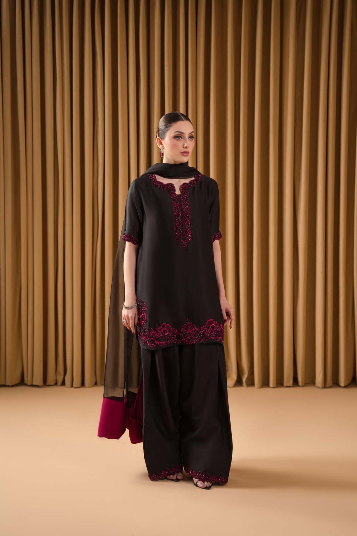 Ruby Embroidered Silk Suit
