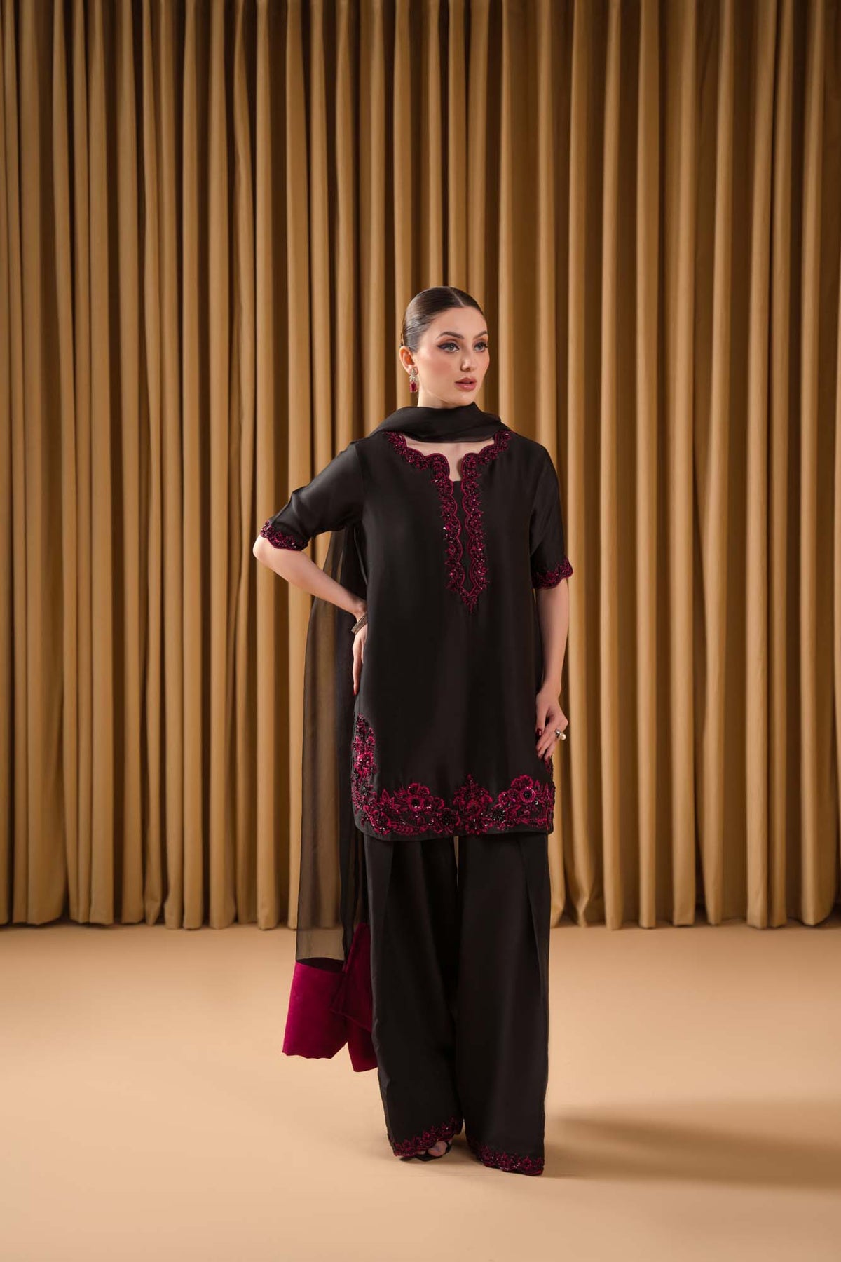 Ruby Embroidered Silk Suit