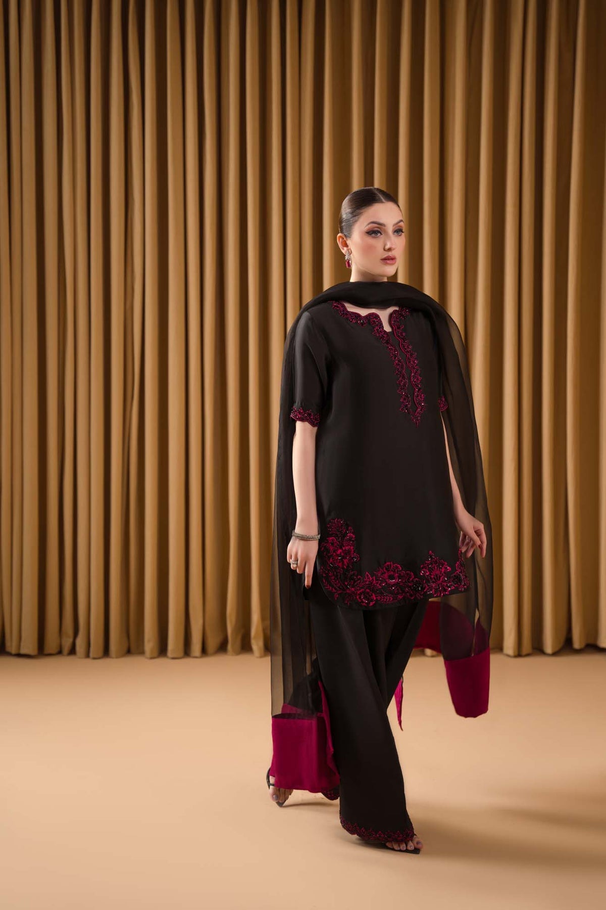 Ruby Embroidered Silk Suit
