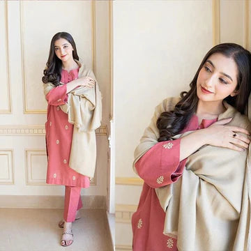 Embroidered Dhanak 3-Piece Suit
