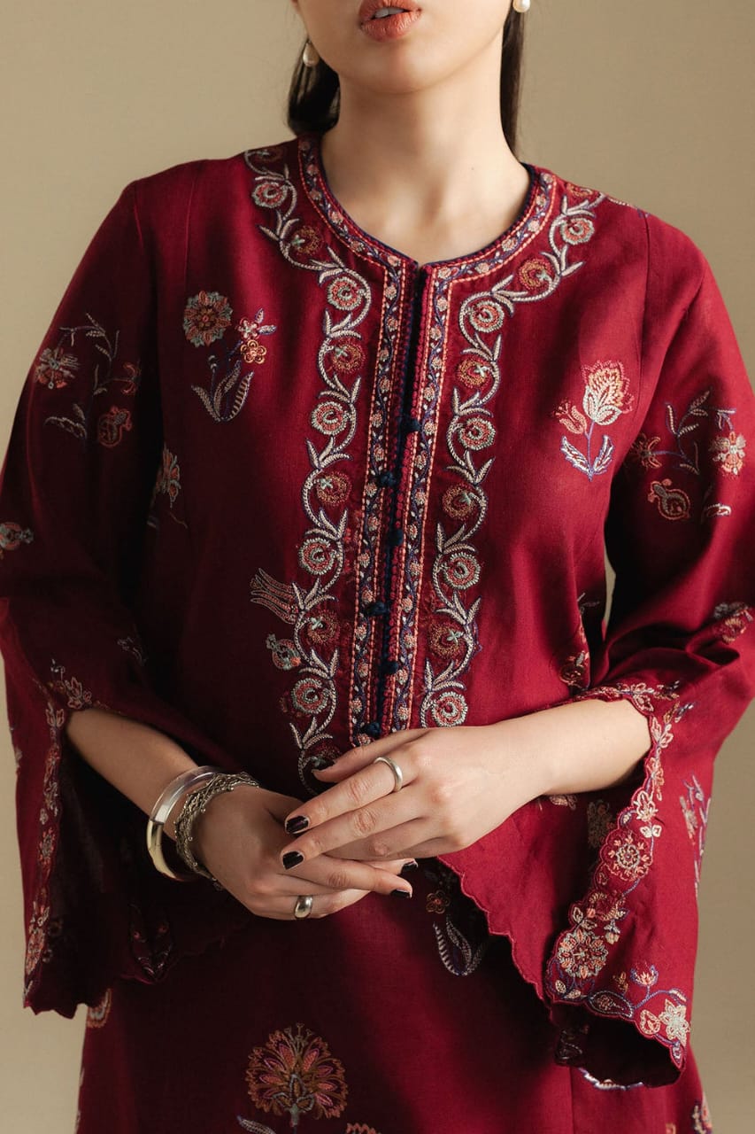 Zara Embroidered Dhanak 3-Piece Suit