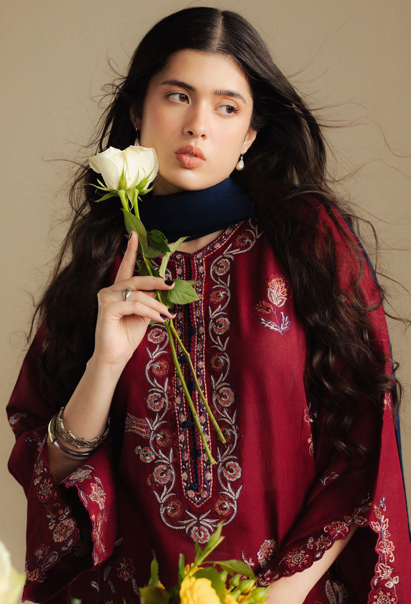 Zara Embroidered Dhanak 3-Piece Suit