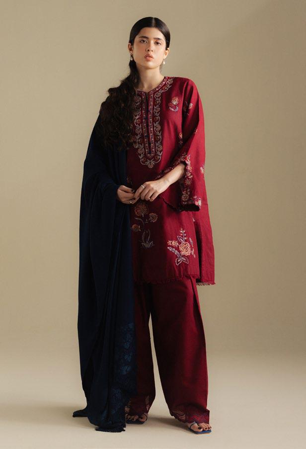 Zara Embroidered Dhanak 3-Piece Suit
