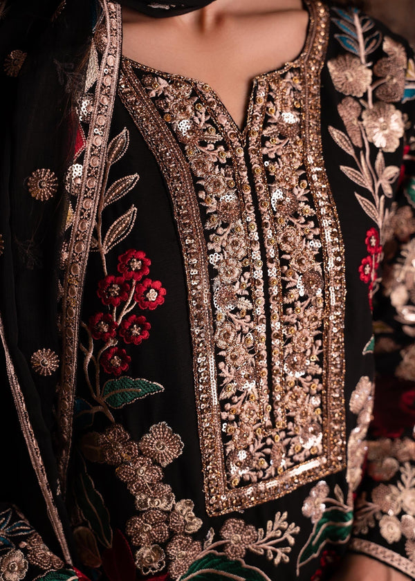 Black Mehnaaz Embroidered Chiffon Suit