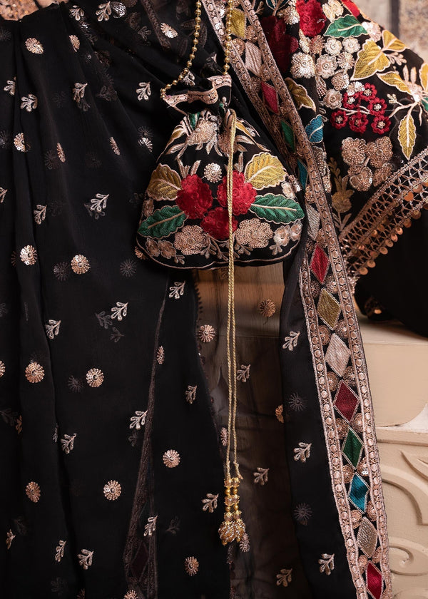 Black Mehnaaz Embroidered Chiffon Suit