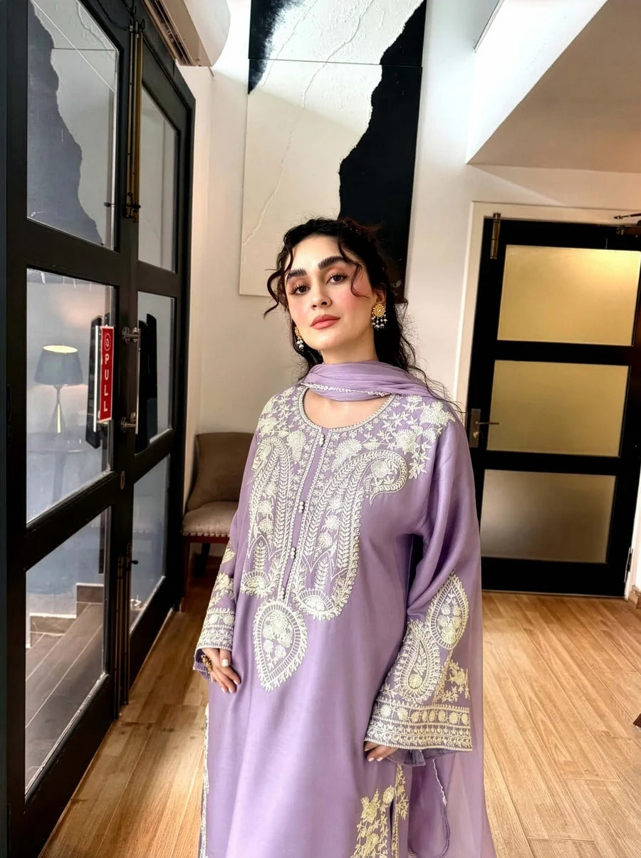 Aafreen Embroidered 3pc - Lilac