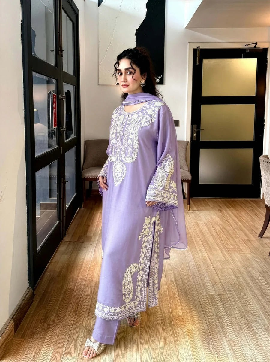Aafreen Embroidered 3pc - Lilac