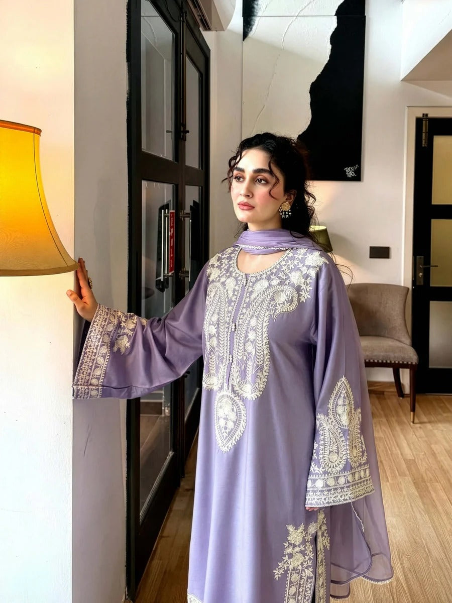 Aafreen Embroidered 3pc - Lilac