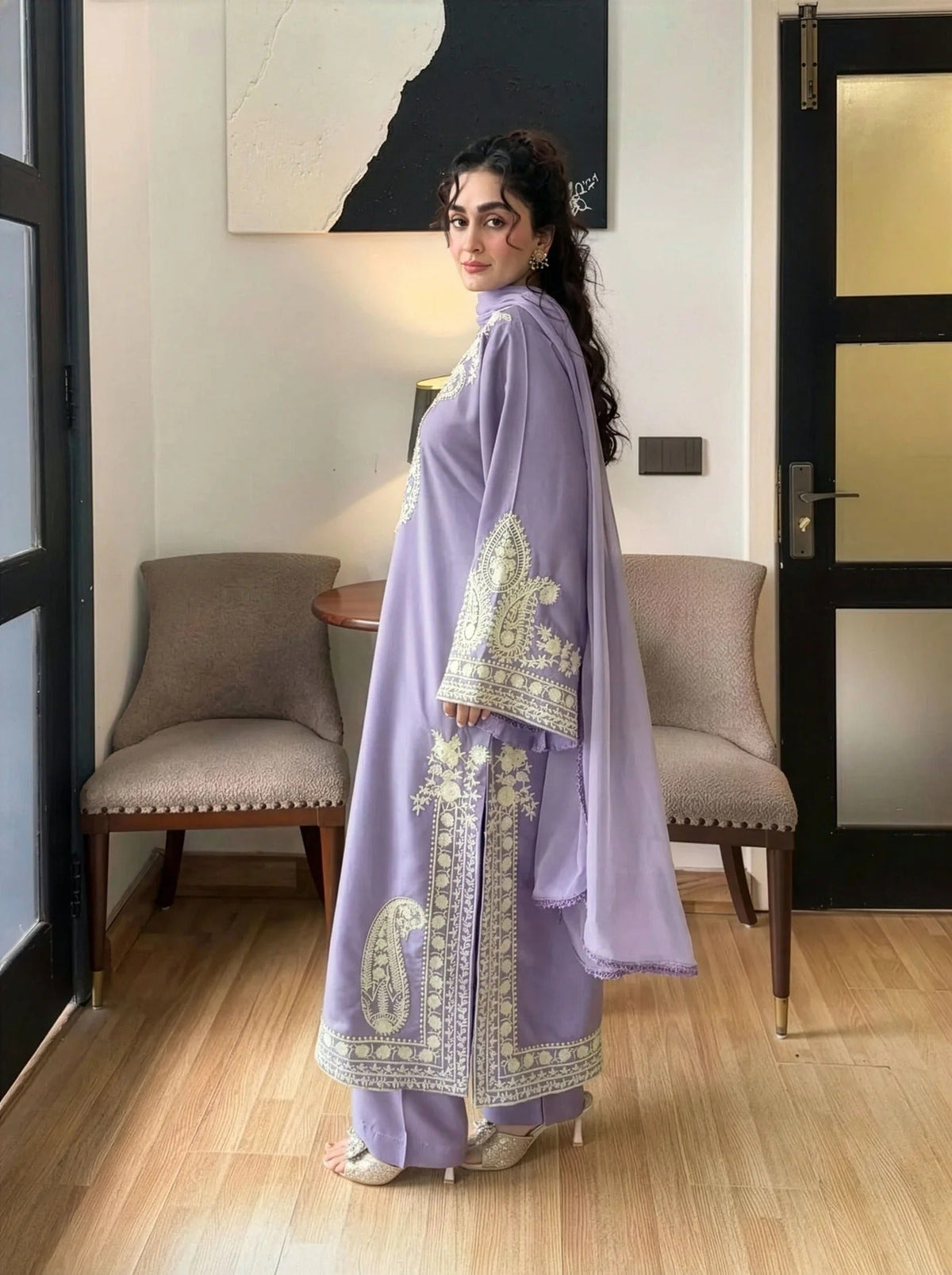 Aafreen Embroidered 3pc - Lilac